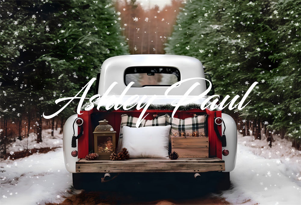 Kate Christmas Truck Snowy Forest Backdrop Designed by Ashley Paul