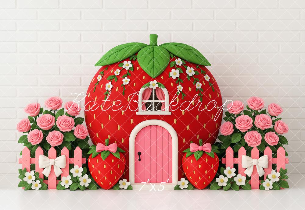 Kate Cake Smash Strawberry House Floral Backdrop Designed by Ashley Paul