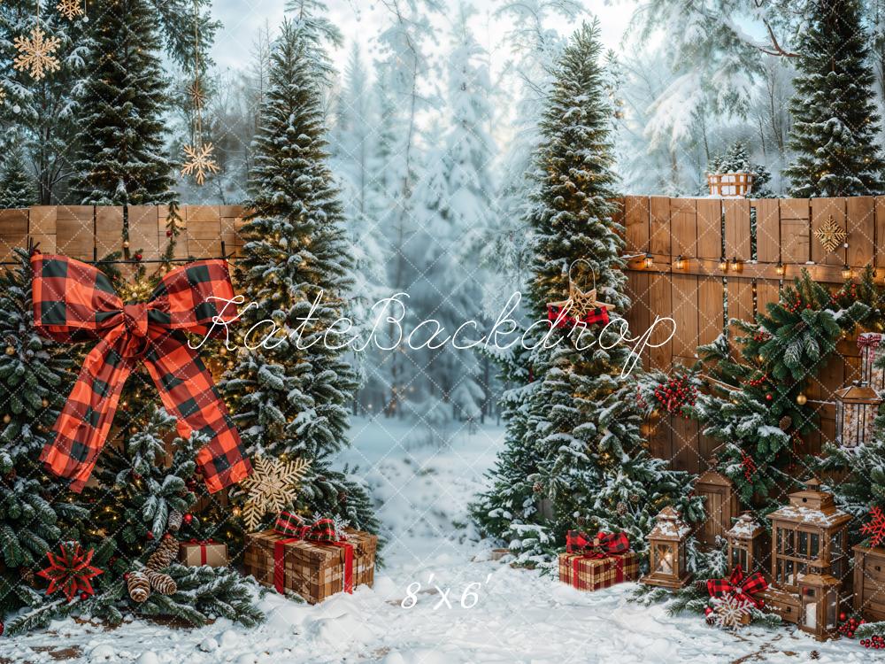 Kate Christmas Tree Snowy Forest Bow Gifts Backdrop Designed by Emetselch