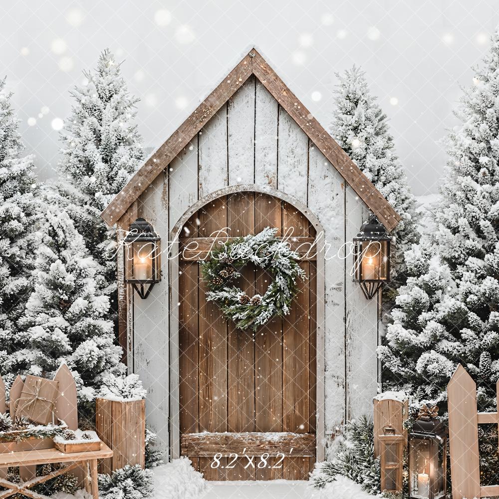 Kate Christmas Winter Cabin Snowy Fence Backdrop Designed by Emetselch