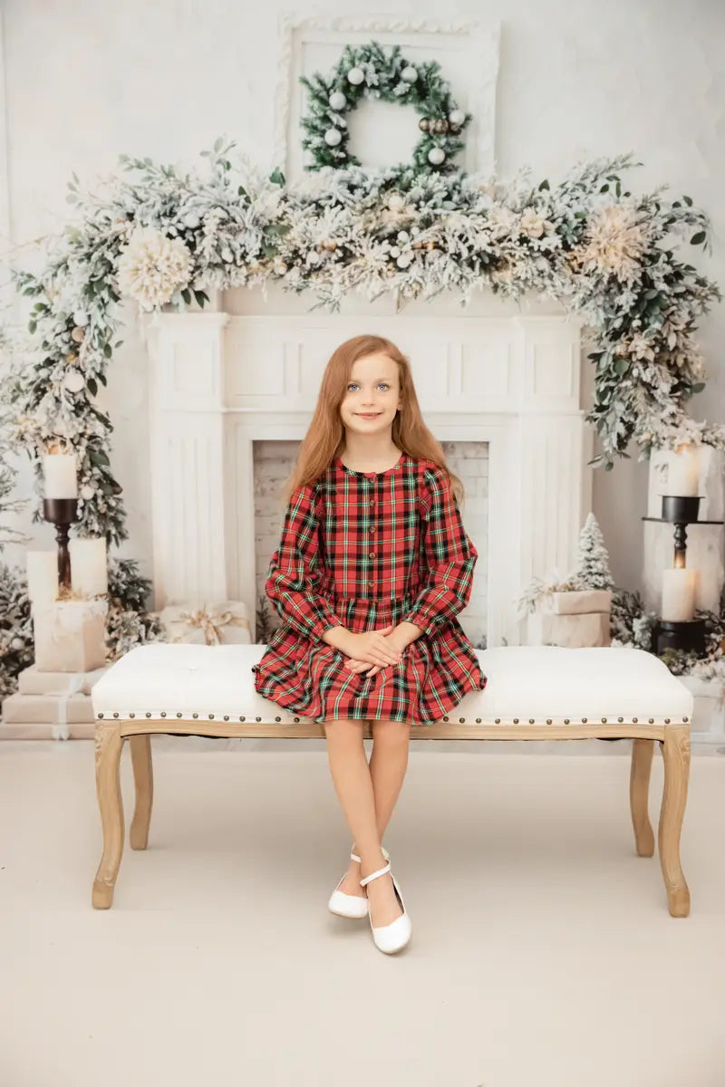 Kate Christmas White Fireplace Garland Candles Backdrop Designed by Emetselch