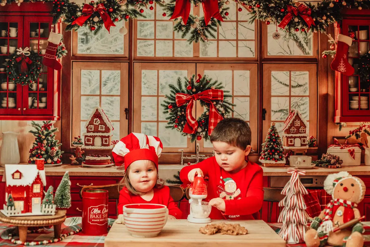 Kate Christmas Kitchen Red Retro Cabinets Window Backdrop Designed by Emetselch