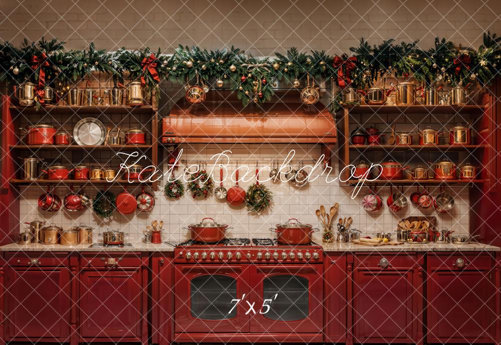 Kate Christmas Red Kitchen Stove Cabinet Shelf Backdrop Designed by Emetselch