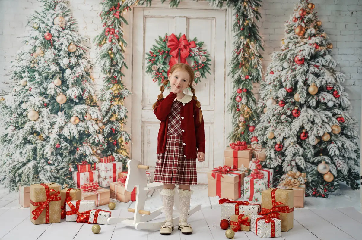 Kate Christmas Tree Door Snowy Gifts White Backdrop Designed by Emetselch